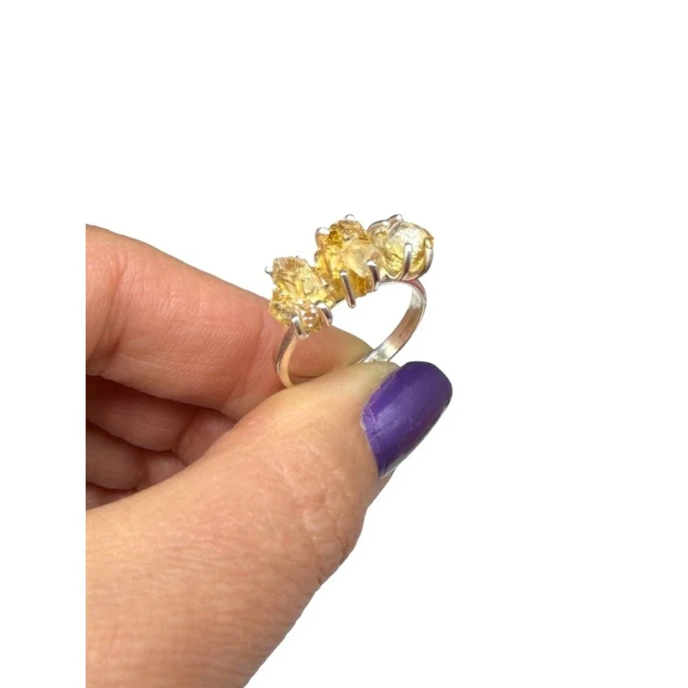 Citrine Ring Size 8.5 Solid 925 Sterling Silver Raw Rough Natural Stone